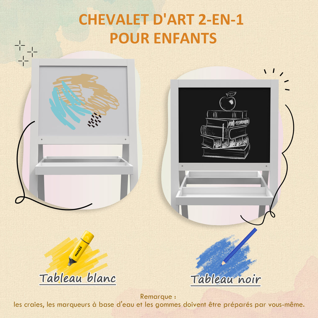 Tableau chevalet enfant 2 en 1 face ardoise magnétique et face tableau noir à craie blanc-3