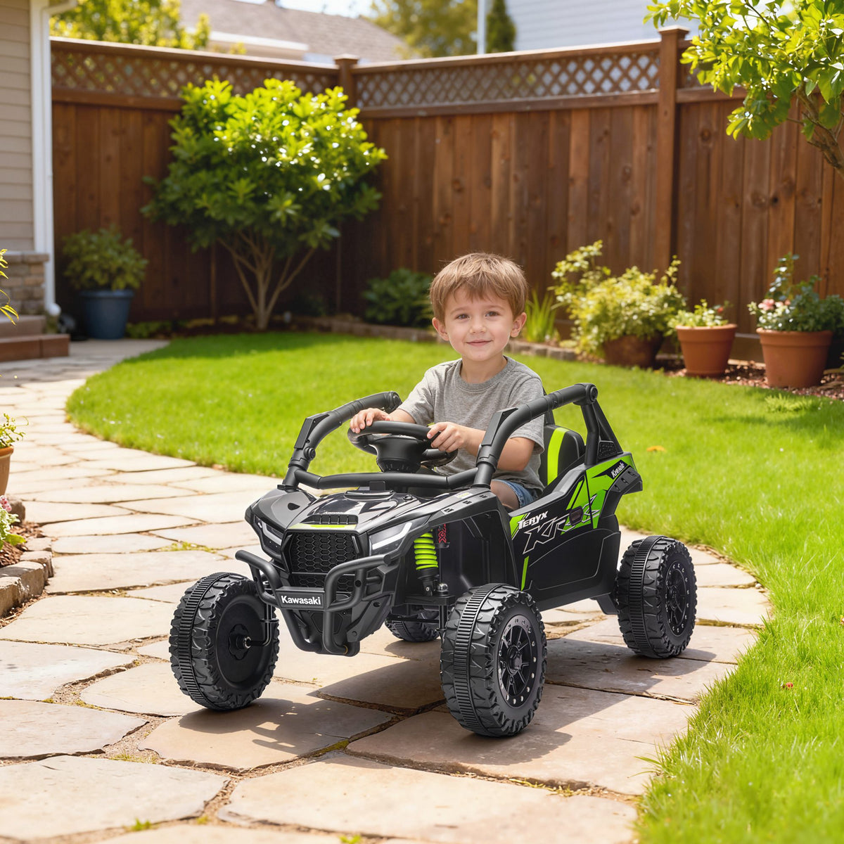 Voiture électrique enfant UTV KAWASAKI TERYX KRX 1000 12 V à 2 moteurs 25 W télécommande 2,4 Ghz 100 x 64 x 56 cm noir-9