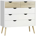 Commode 5 tiroirs Design scandinave Meuble de Rangement Chambre Panneau de Particules 99 x 39 x 101 cm Blanc Aspect chêne Clair-0