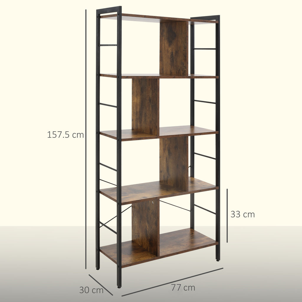 Bibliothèque étagère de rangement à 5 niveaux avec compartiments ouverts 74 x 30 x 157,5 cm brun rustique et noir-2