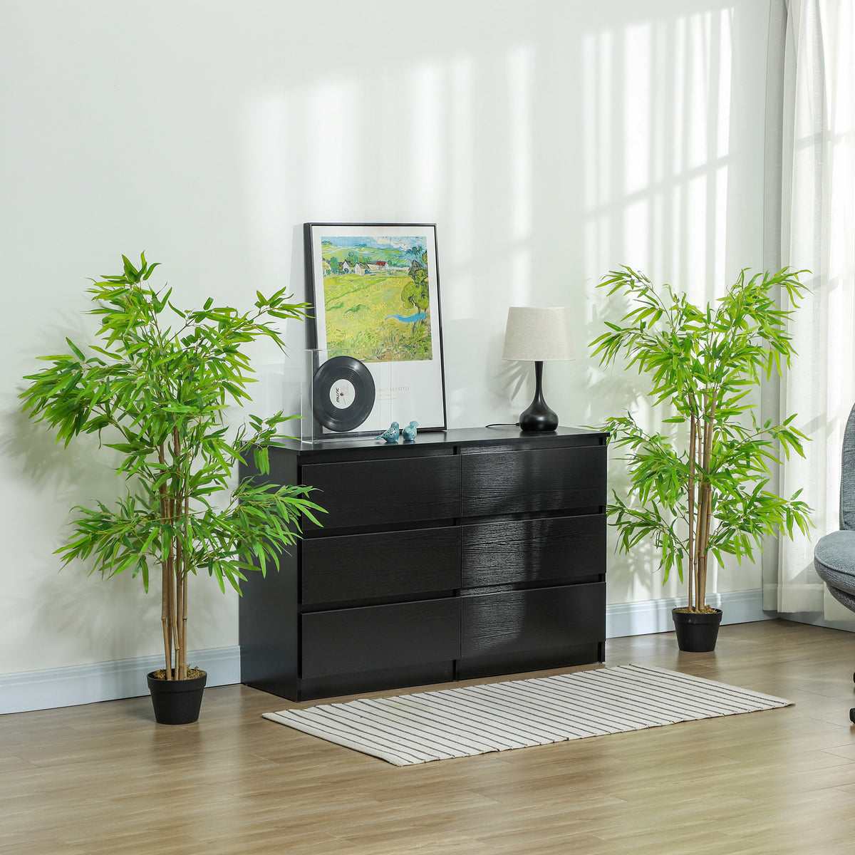 Lot de 2 bambous artificiels Hauteur 1,5 m 644 Feuilles denses réalistes Pot Inclus Noir avec Lichen Vert-1