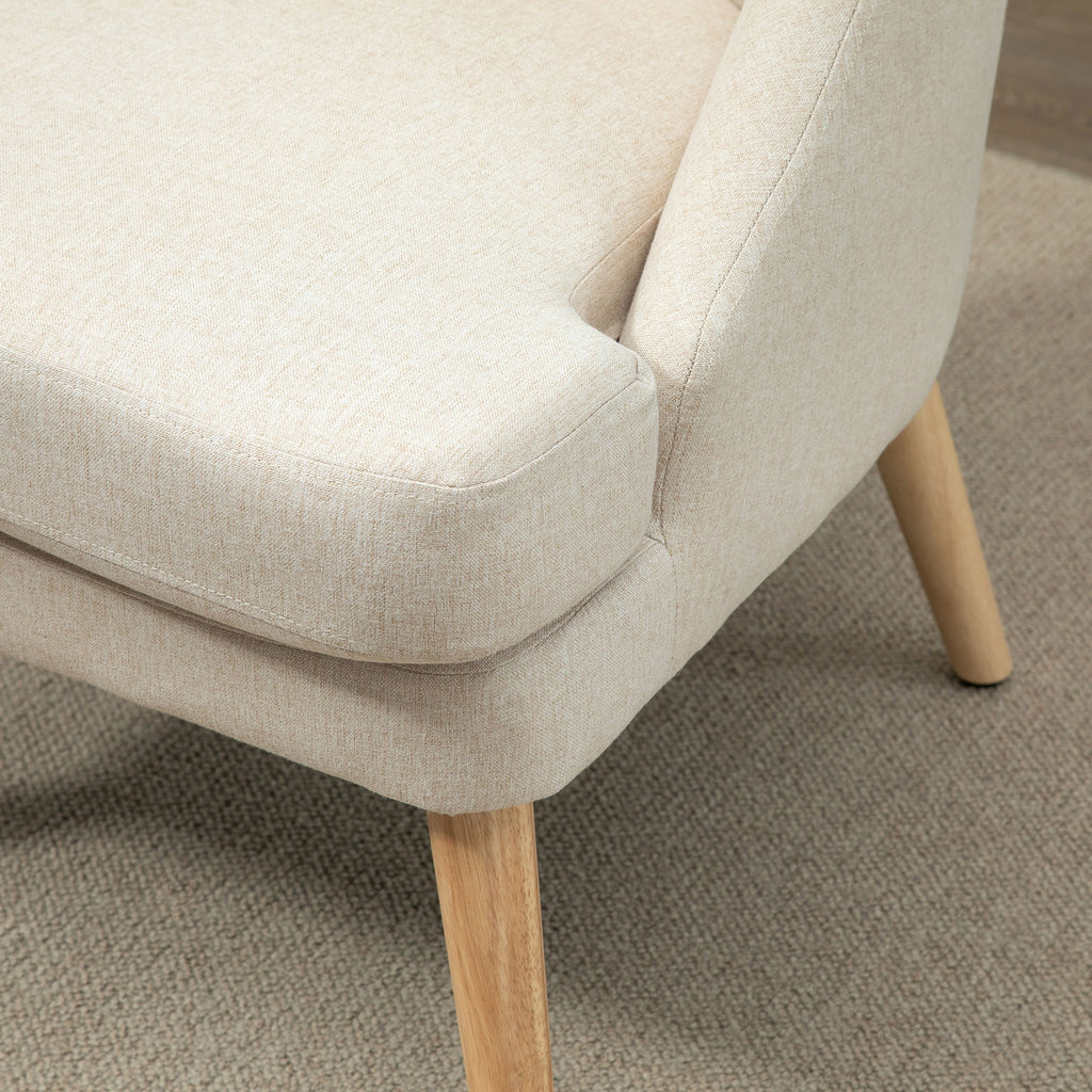 Fauteuil Scandinave Confortable pour Salon et Chambre, Pieds en Bois Massif, Revêtement en Tissu Lin, Beige-7