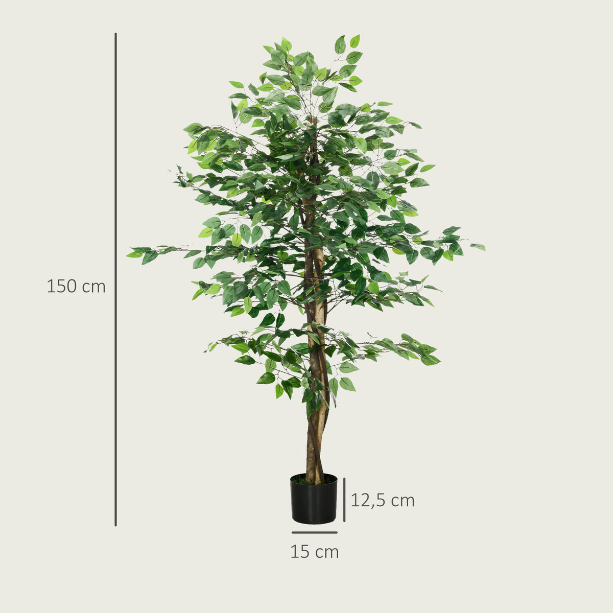 Plante artificielle ficus hauteur 1,50 m tronc branches liane lichen feuilles grand réalisme pot inclus vert-2