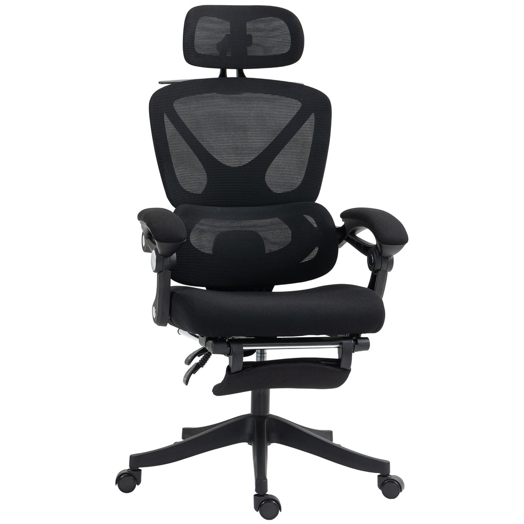 Chaise Bureau Ergonomique avec Appui-Tête Réglable, Fauteuil de Bureau Inclinable en Maille, Dossier Séparé, Noir-0