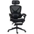 Chaise Bureau Ergonomique avec Appui-Tête Réglable, Fauteuil de Bureau Inclinable en Maille, Dossier Séparé, Noir-0