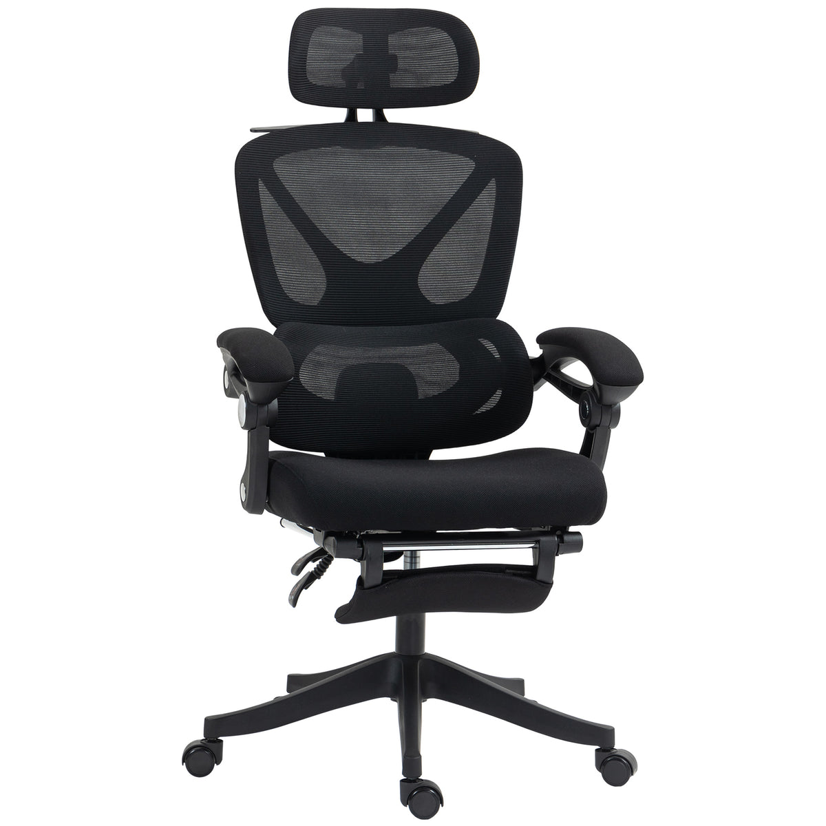 Chaise Bureau Ergonomique avec Appui-Tête Réglable, Fauteuil de Bureau Inclinable en Maille, Dossier Séparé, Noir-0