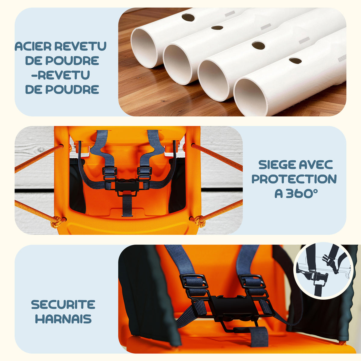 Balançoire portique pour enfants de 6 à 36 mois capacité de charge de 25 Kg en acier hauteur 122 cm orange-4