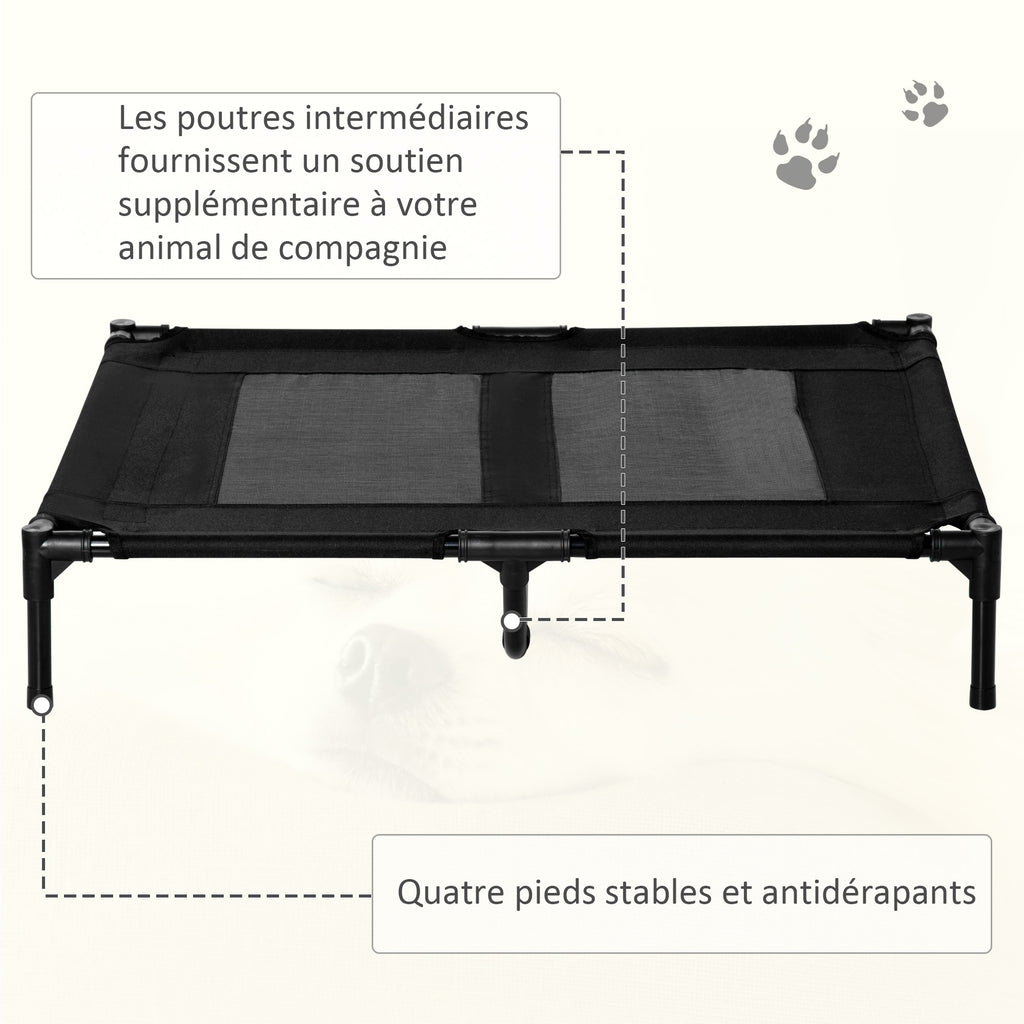 Lit sur pieds lit pour chien chat lit de camp lit surélevé animaux grand confort tissu Oxford textilène micro-perforé métal 92L x 76l x 18H cm noir-6