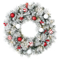 Couronne de Noël Lumineuse 60 cm Enneigée Floquée avec 50 LED, 15 Boules Décoratives, 140 Branches, 8 Modes, Vert-0