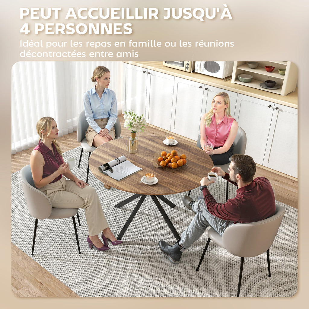 Table à manger ronde pour 4 personnes 120 cm style industriel avec plateau aspect bois, piètement croisé en acier, marron-4