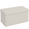 Banc de rangement pouf de rangement pliable bout de lit repose-pieds avec couvercle capitonnée 76L x 38l x 38H cm crème-0