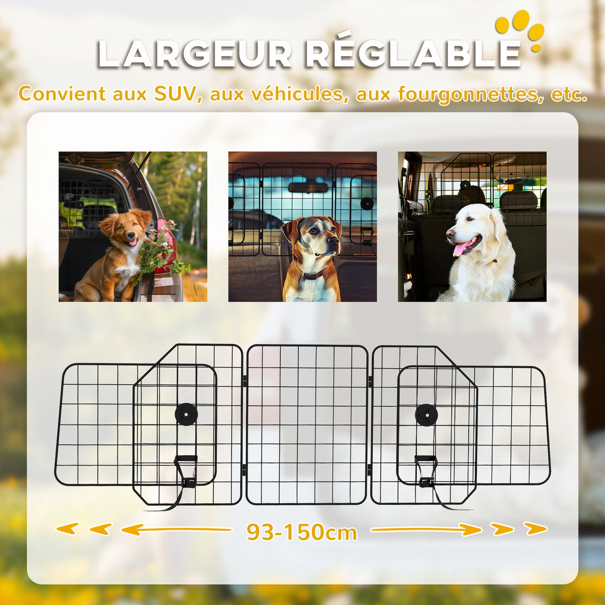 Grille de séparation voiture pour chien pliable largeur ajustable 93 à 150 cm barrière pour chien universelle, noir-4