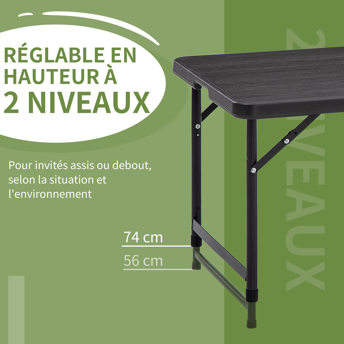 Table de jardin rectangulaire pliable camping pour 4 personnes hauteur réglable 118 x 60 x 74 cm-4
