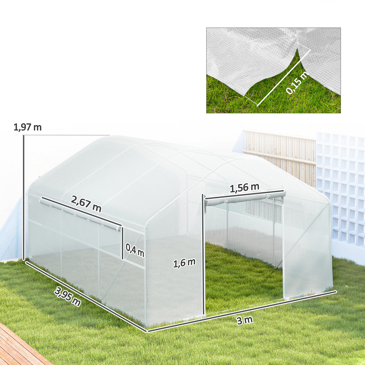 Serre de jardin 4 x 3 x 2m avec portes enroulables et grandes fenêtres, serre tunnel de jardin, blanc-2