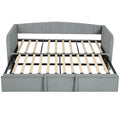 Lit Gigogne 90/180x190 cm, Canapé Lit Convertible 3 Places, Sommier à Lattes en Bois, Tête Rembourrée en Velours, Gris-0