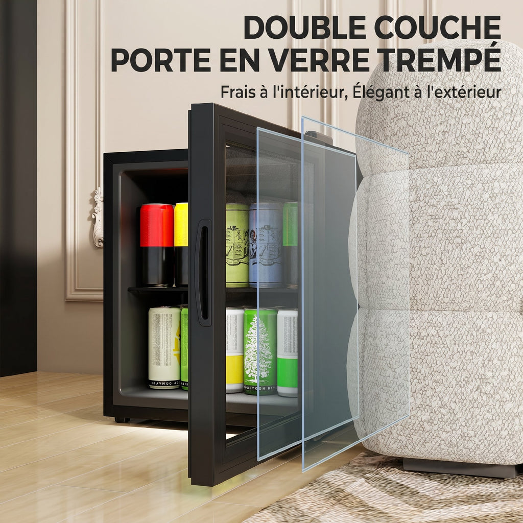 Réfrigérateur à boissons 46L 59 canettes, mini frigo silencieux pose libre avec porte en verre trempé double, noir-5