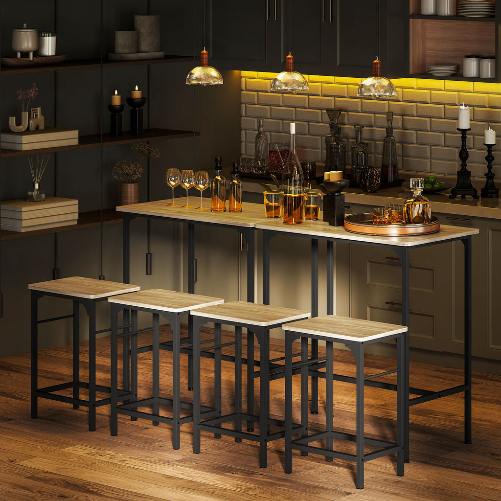 Ensemble table de bar avec 2 tabourets, cadre en acier pour cuisine, salle à manger et salon, effet bois naturel-6