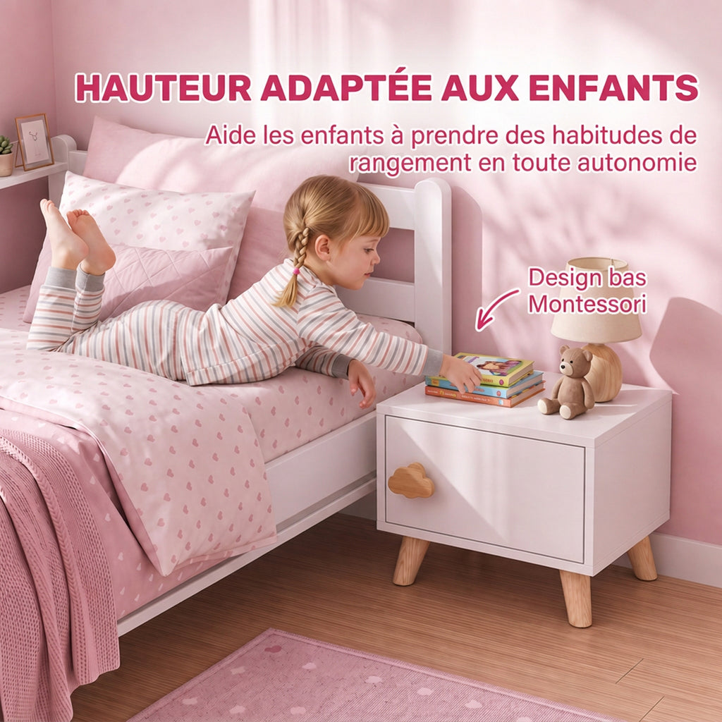 Table de Chevet Enfant avec Tiroir, Poignée en Forme de Nuage, pour Chambre d'Enfant, 34 x 31 x 25 cm, Blanc-4