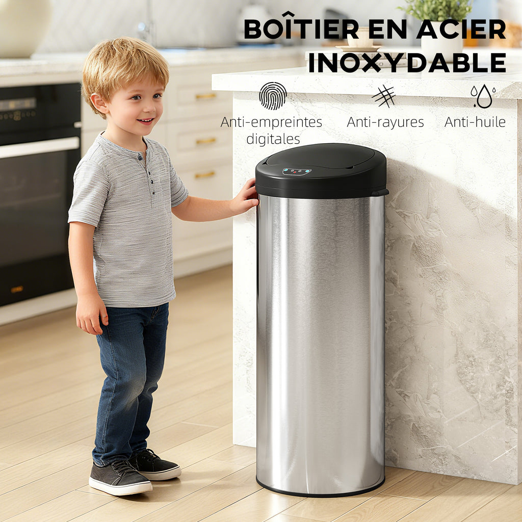 Poubelle de cuisine automatique 55 L en acier inoxydable, couvercle à fermeture en douceur, 32 x 30 x 78,5 cm, argent-5