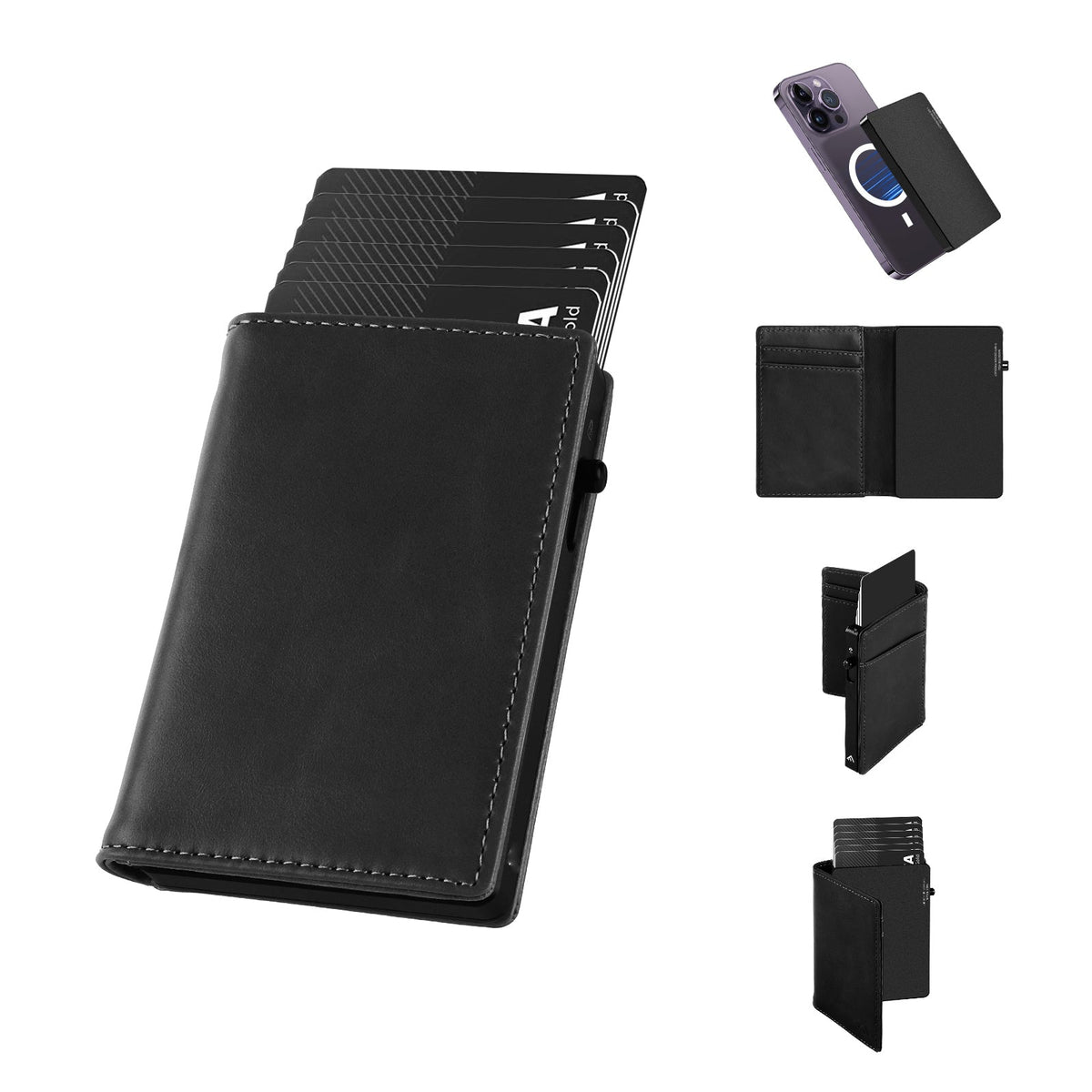 Portefeuille homme TOYFID en aluminium avec étui en cuir véritable, protection RFID et éjection des cartes
