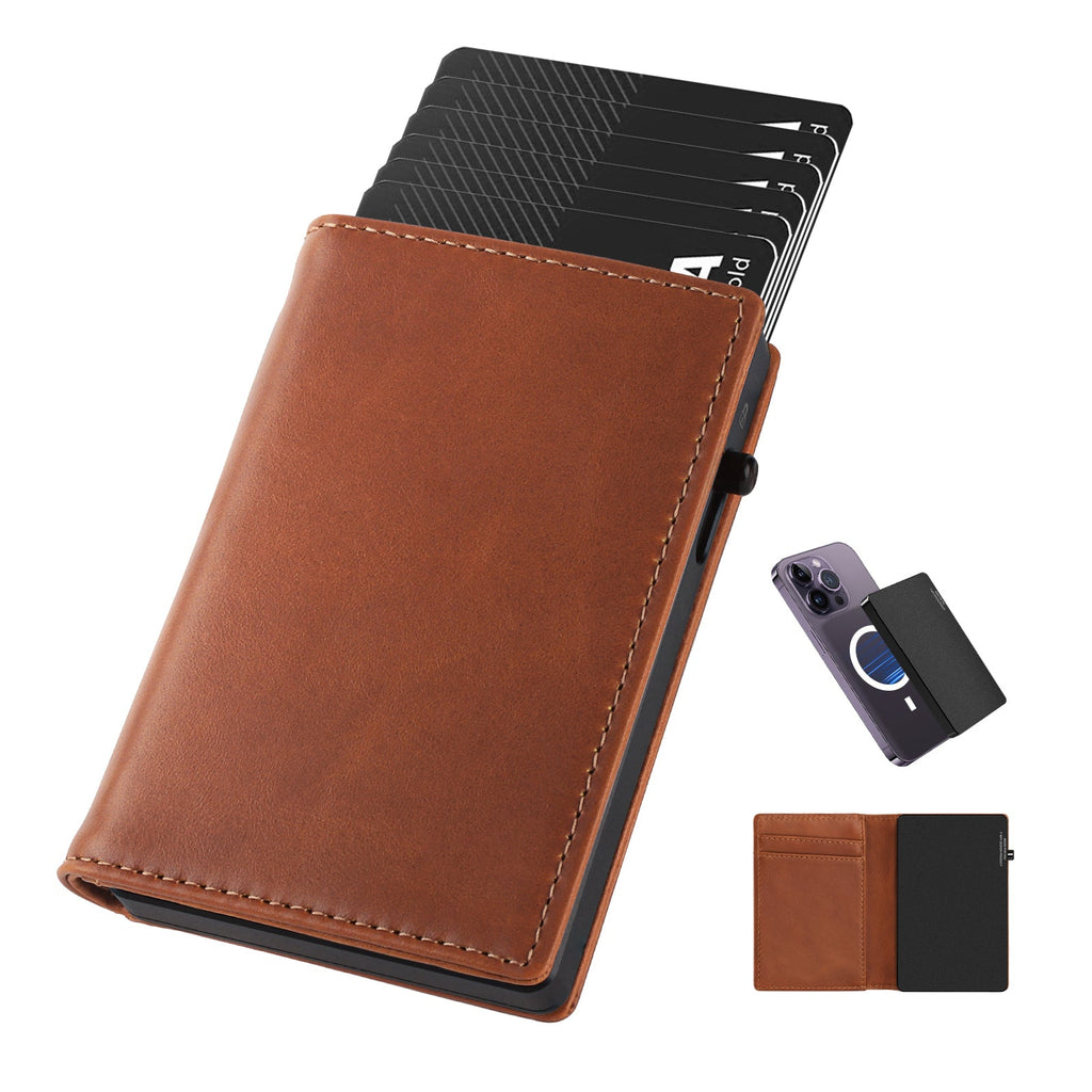 Portefeuille homme TOYFID en aluminium avec étui en cuir véritable, protection RFID et éjection des cartes