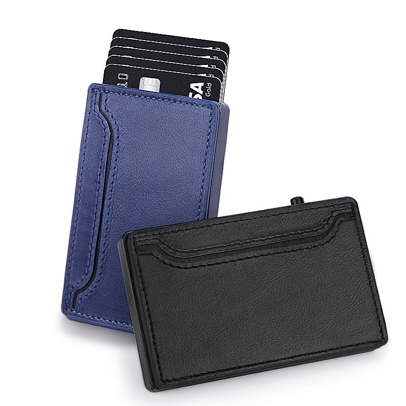 Portefeuille TOYFID en aluminium avec étui en similicuir, porte-cartes à éjection et protection RFID