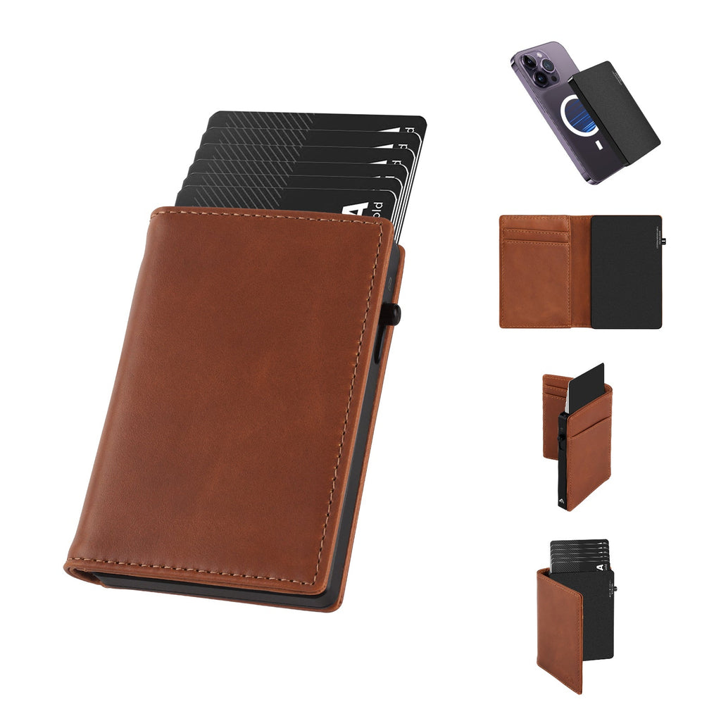 Portefeuille homme TOYFID en aluminium avec étui en cuir véritable, protection RFID et éjection des cartes