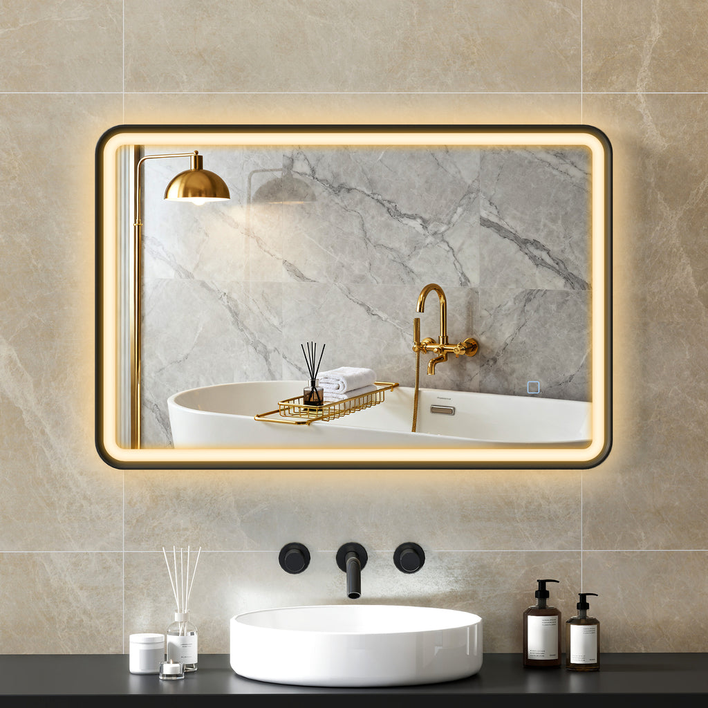 Miroir salle de bain avec éclairage 90 x 60 cm, miroir LED mural, anti-buée, 3 couleurs lumière, dimmable, noir-9
