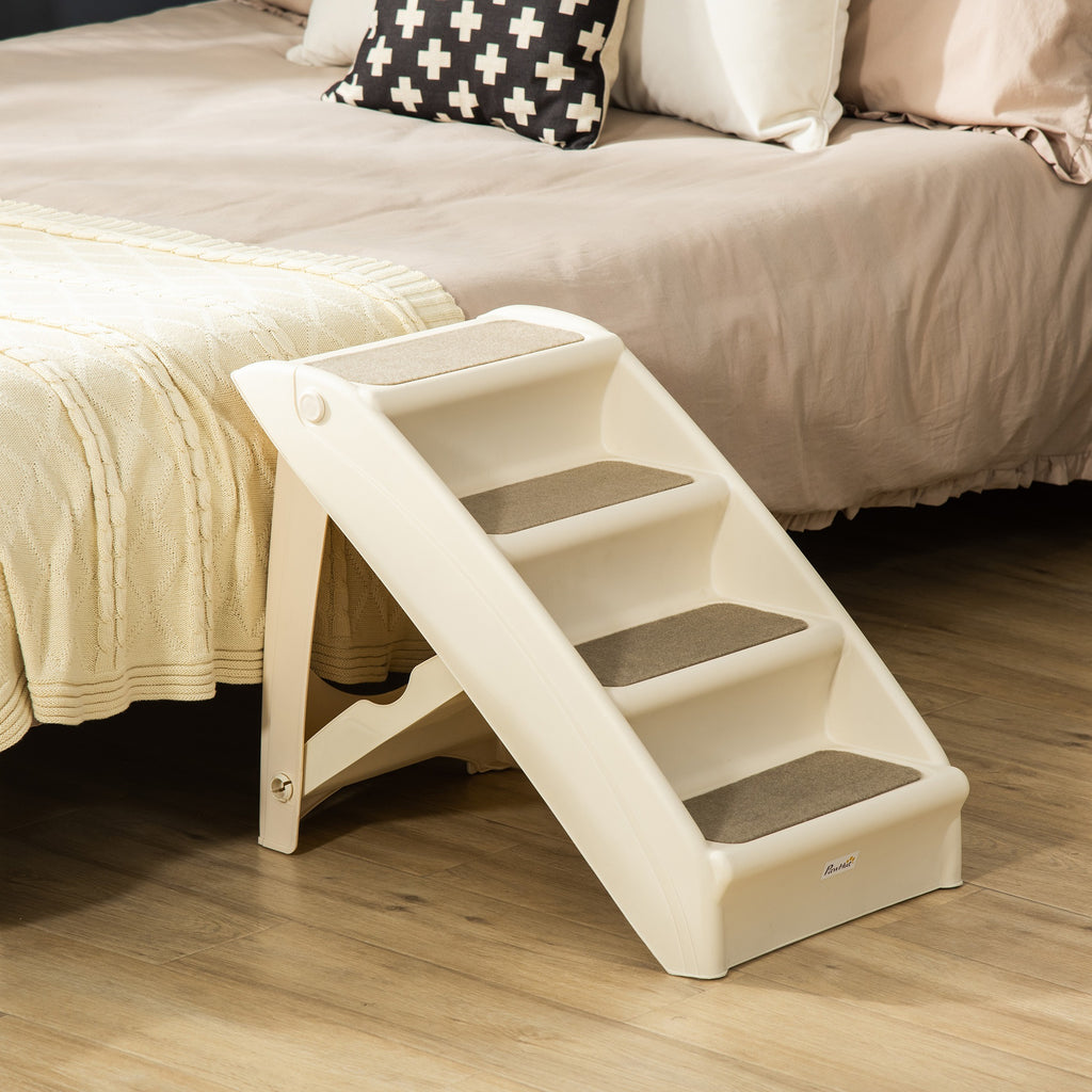Escalier pour Chien Pliant à 4 Marches Antidérapantes, Escalier pour Animaux en Plastique, 62 x 38 x 49,5 cm, Beige-1