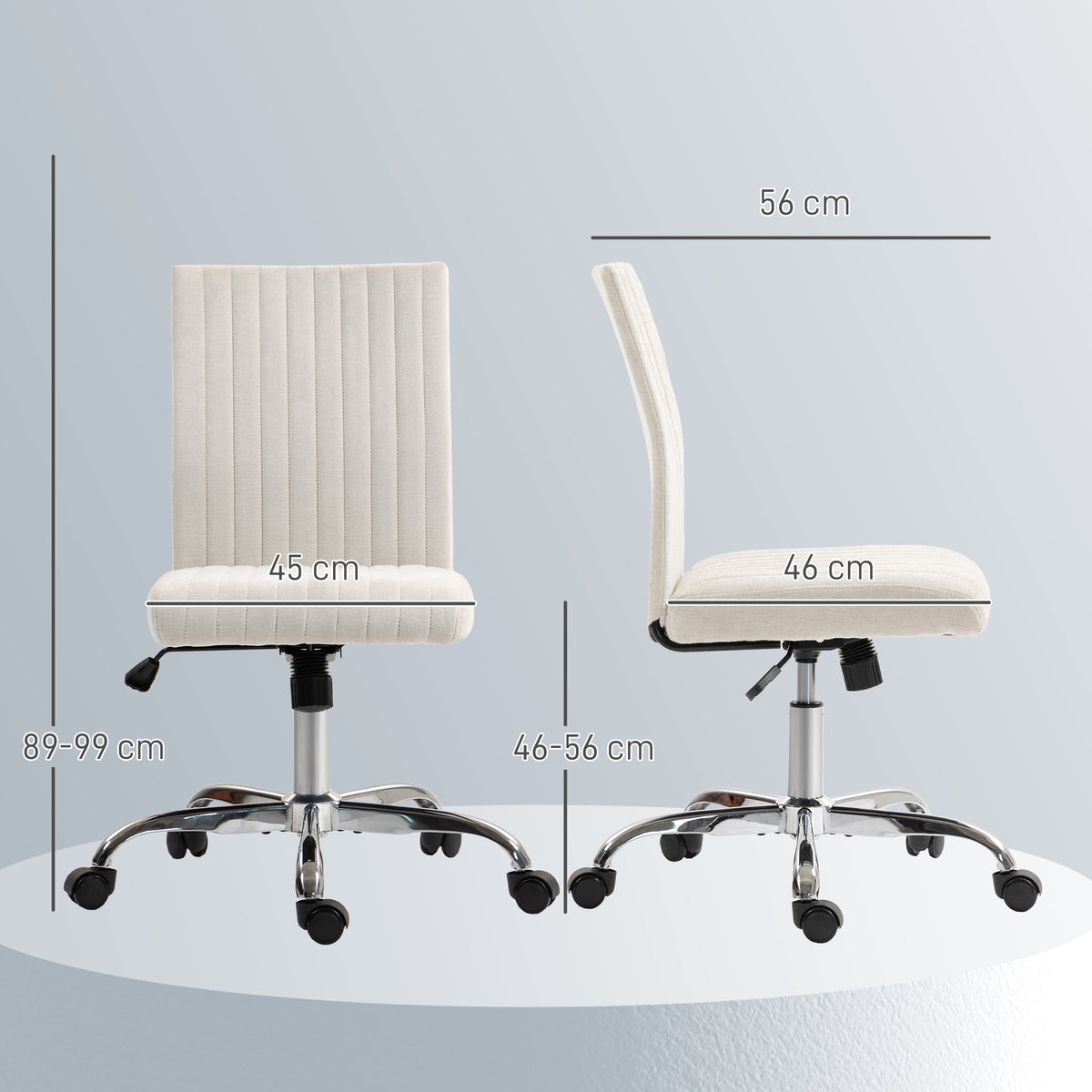 Chaise de bureau sans accoudoirs, fauteuil de bureau, hauteur réglable et pivotant 360°, 43 x 56 x 89-99 cm, crème-2