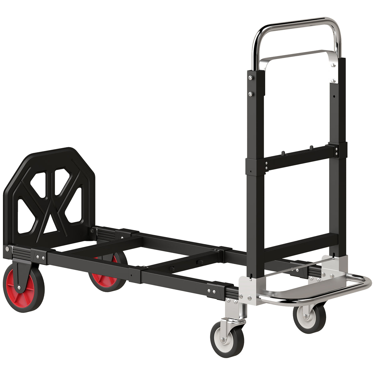 Diable Pliable 2 en 1 Extensible 220KG Pliage Plat Chariot Plateforme Acier Poignée Réglable Roues 360° 112x41x92cm Noir-0