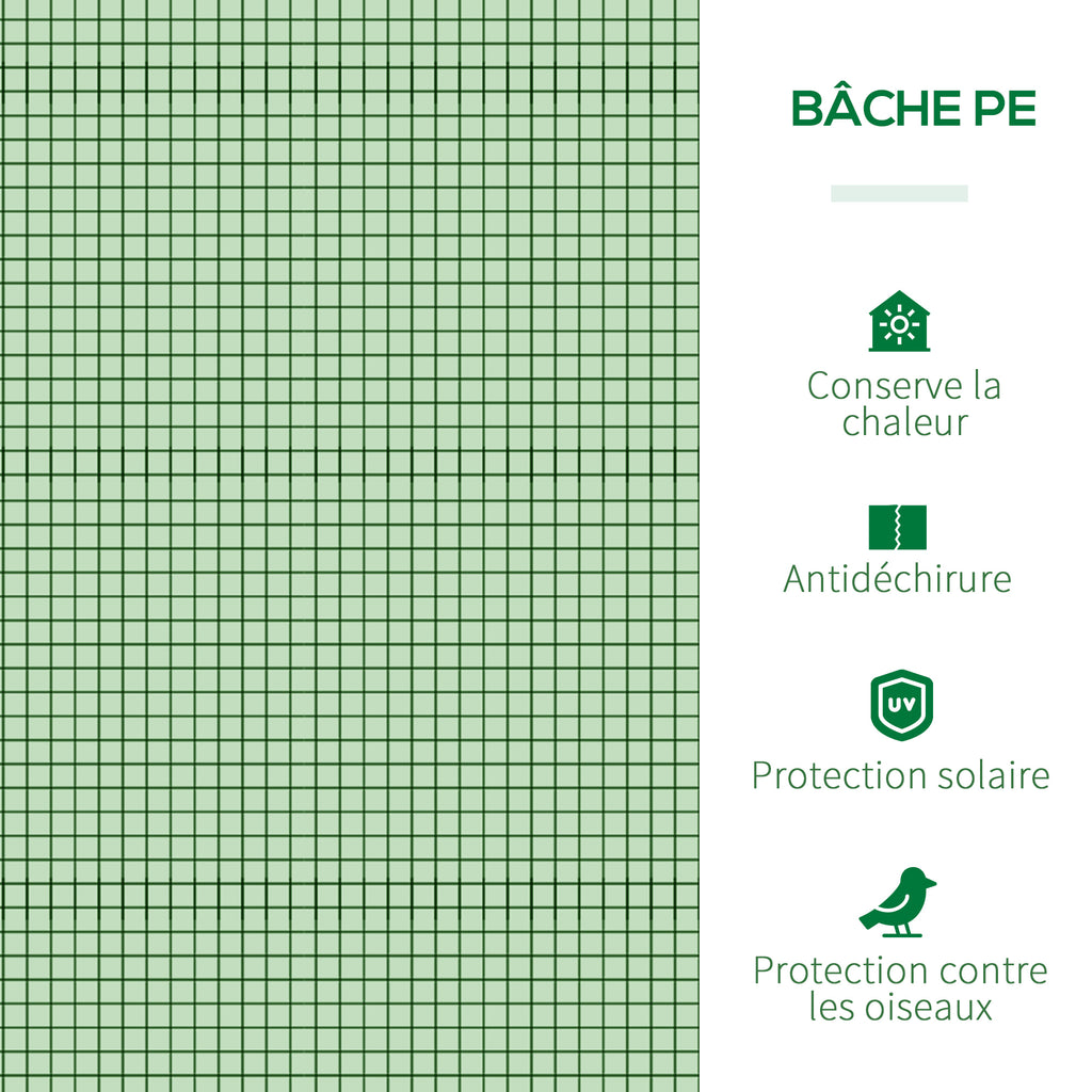Mini Serre de Jardin Serre à tomates 3L x 1l x 0,8H m Acier PE Haute densité 140 g/m² Anti-UV 3 fenêtres Vert-3