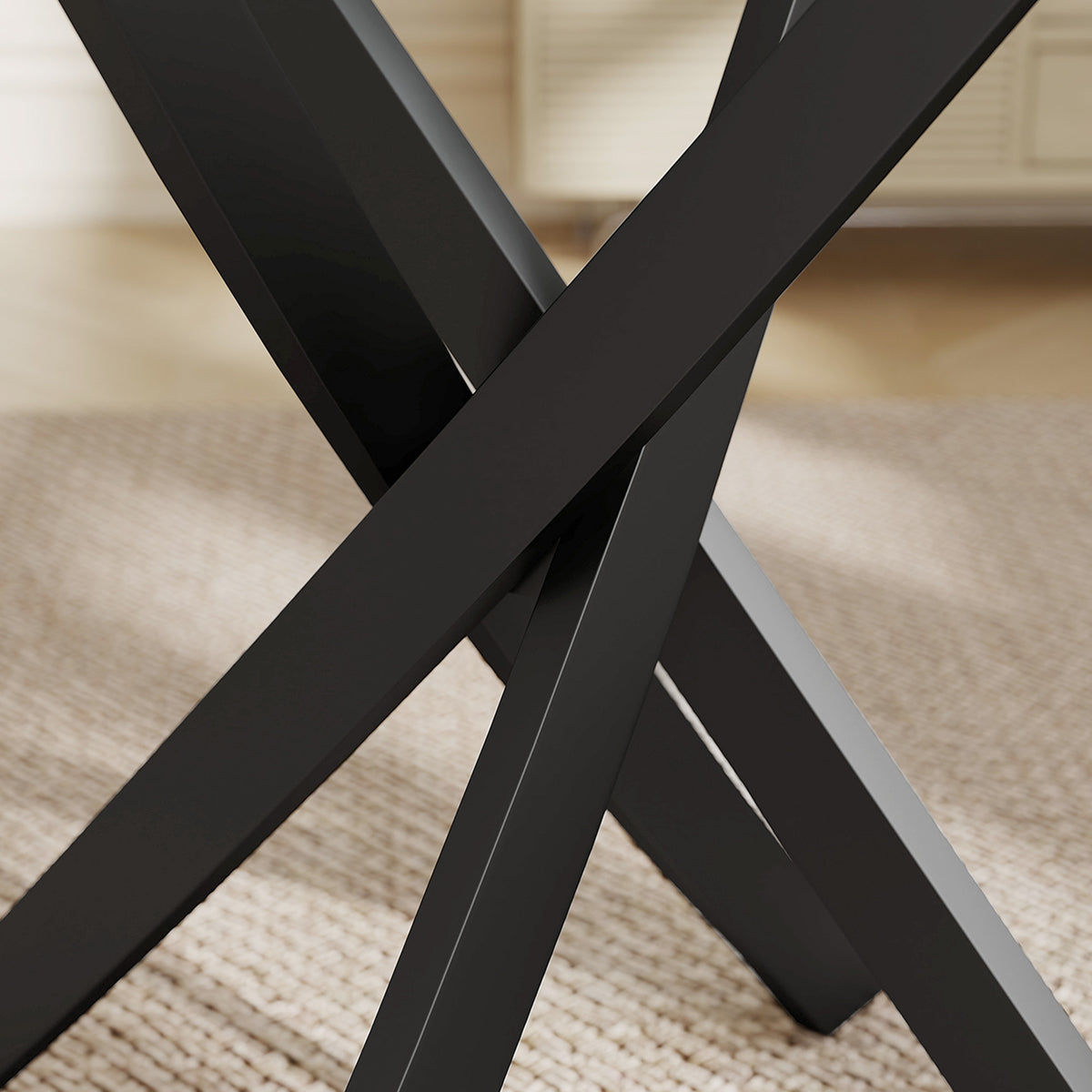 Table de Cuisine, Plateau en Verre Trempé, Piétement Croisé en Acier, Style Moderne, pour Salle à Manger, Cuisine, Salon-9