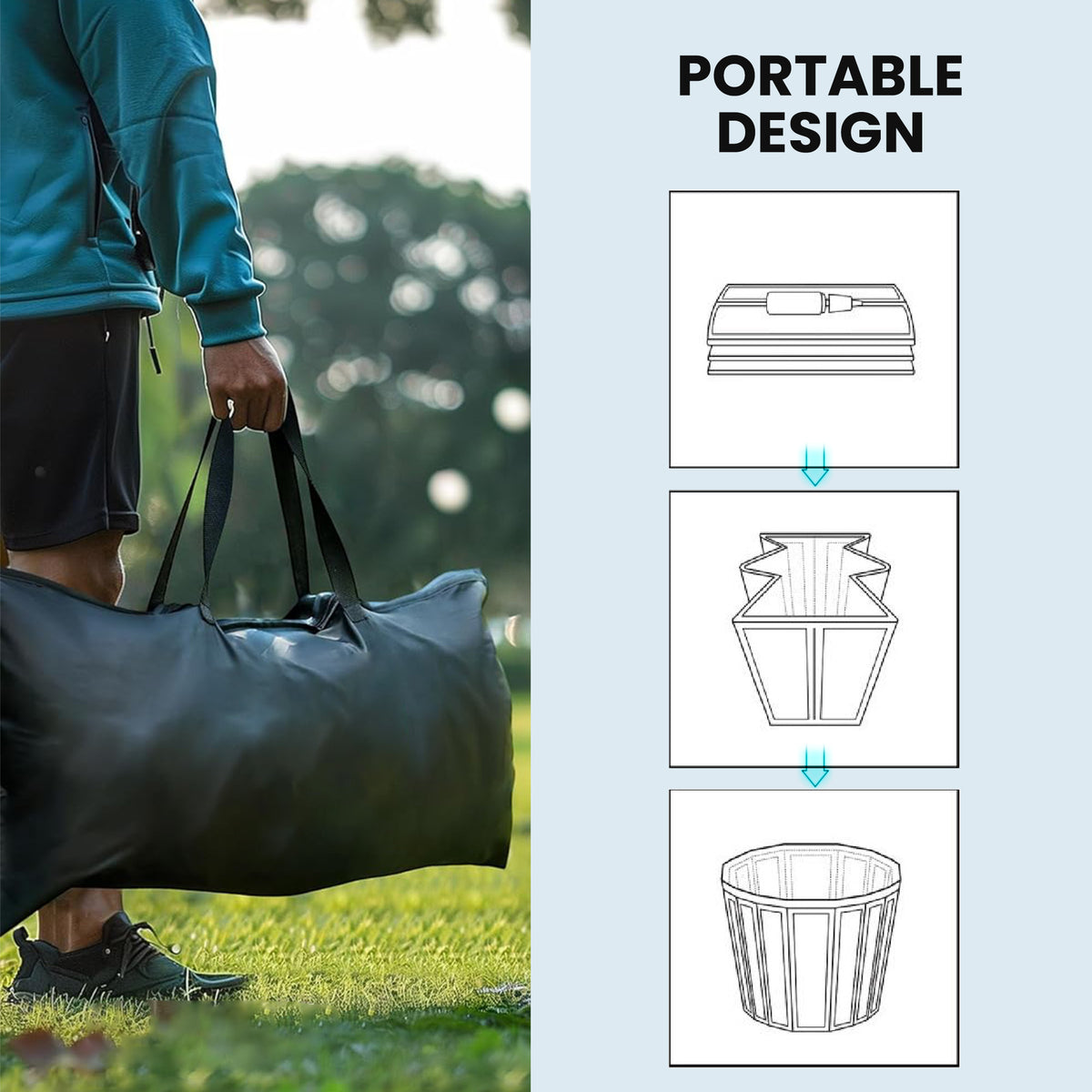 Baignoire à Glace Pliable Gonflable 280 L avec Couvercle et Pompe pour Entraînement à l'Eau Froide, 78x78x71 cm, Noir-7