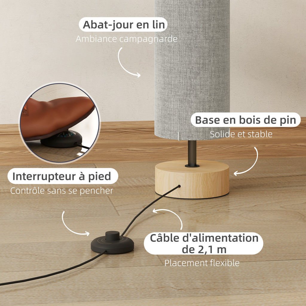Lampadaire sur pied de salon avec abat-jour en lin, interrupteur à pied, 2 x douille E27, 120 cm, gris-4