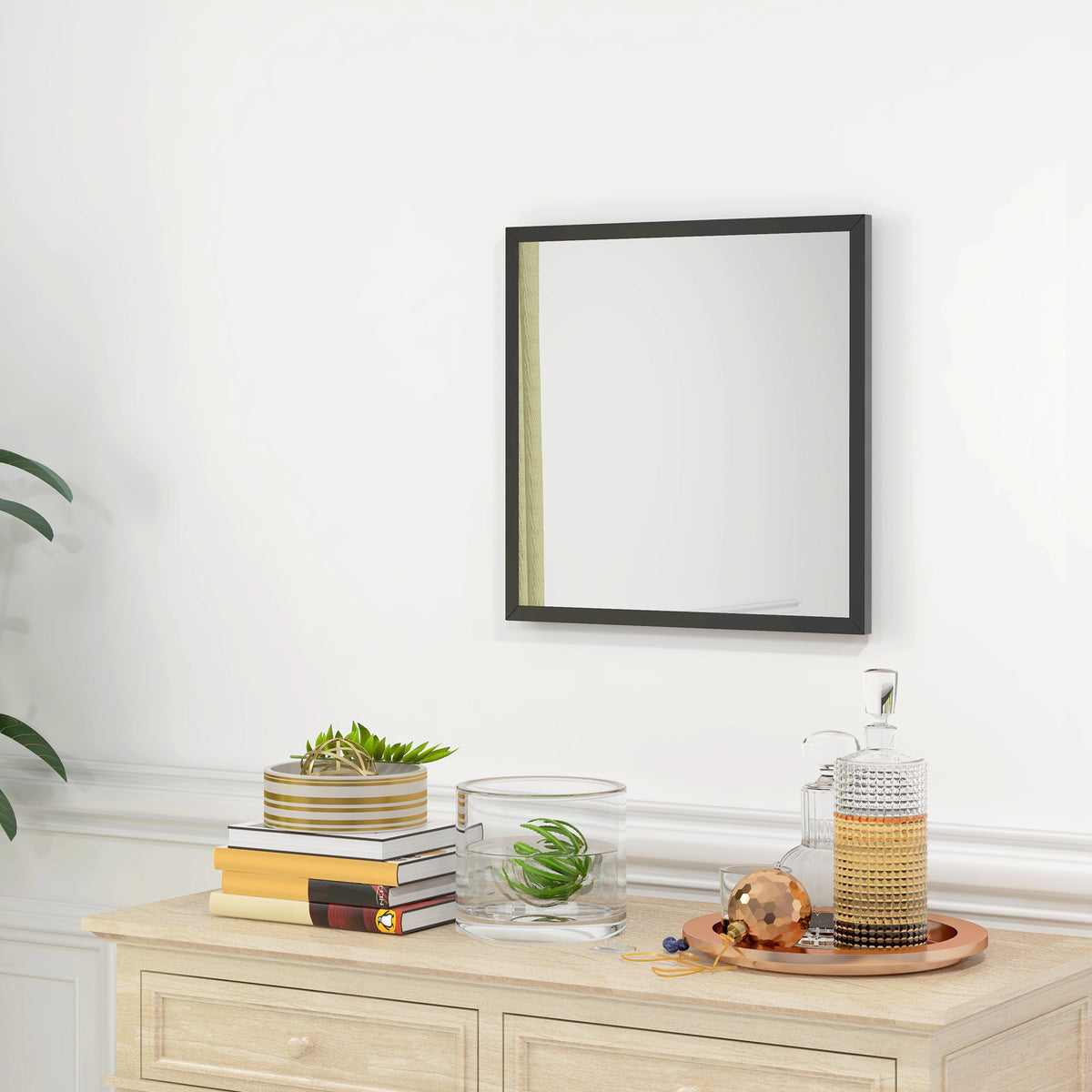 Miroir mural carré 50 x 50 cm, cadre en bois noir, idéal pour la salle de bain, salon ou chambre-1