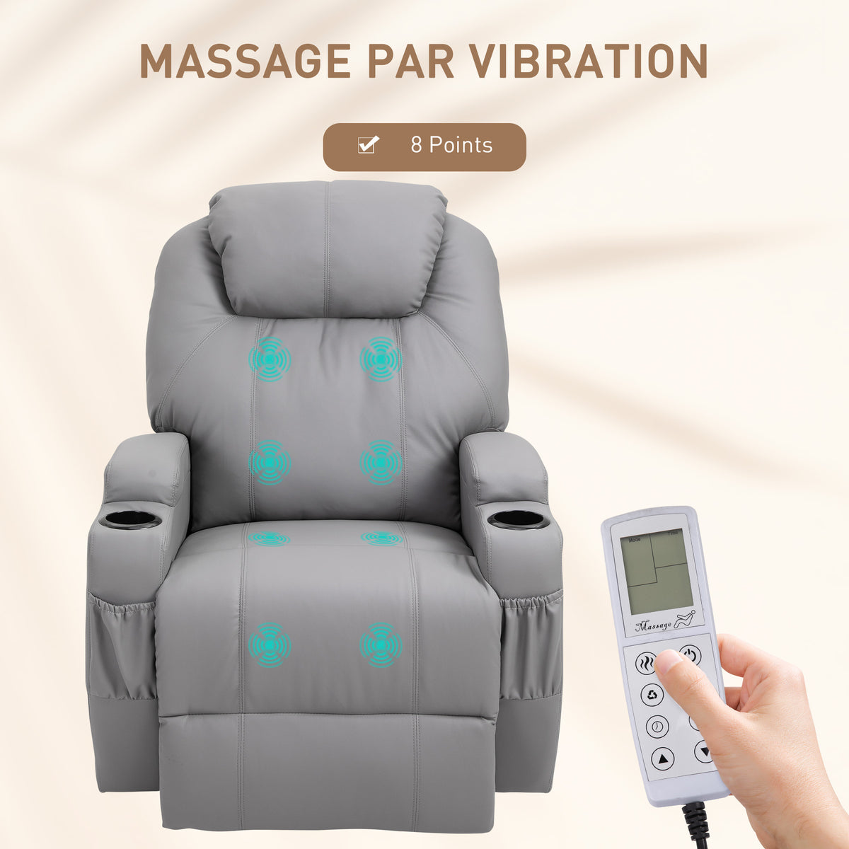 Fauteuil de Massage Inclinable, Chaise de Relaxation avec dossier et repose-pied électrique réglables revêtement synthétique pour Salon, Chambre, Cinéma Maison Gris-3