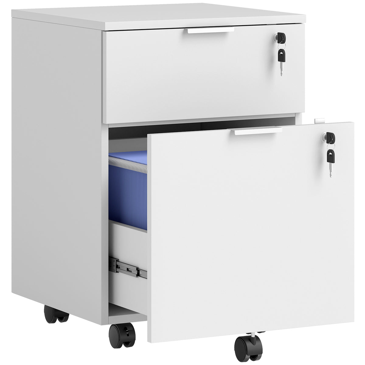 Caisson de bureau, meuble de rangement 2 tiroirs 2 barres pour dossier suspendu, verrouillable avec 2 clés 42x40x60 cm-0