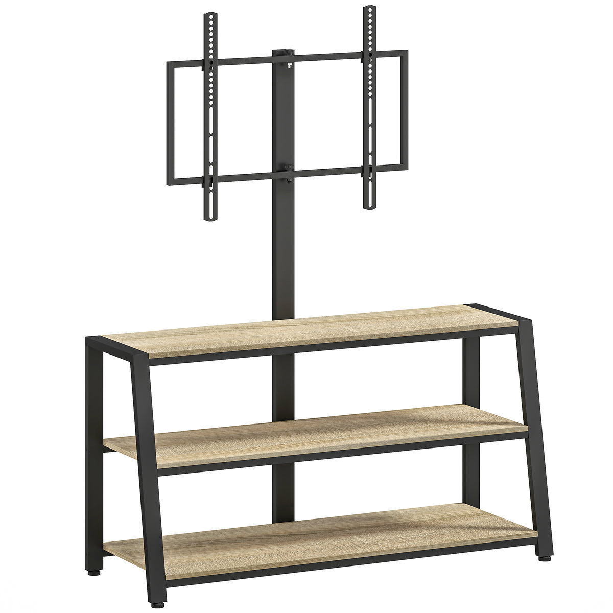 Meuble TV avec support pour téléviseurs de 32-70 pouces, étagères ouvertes, angle ajustable 35°, 108x41x135cm, effet bois naturel-0