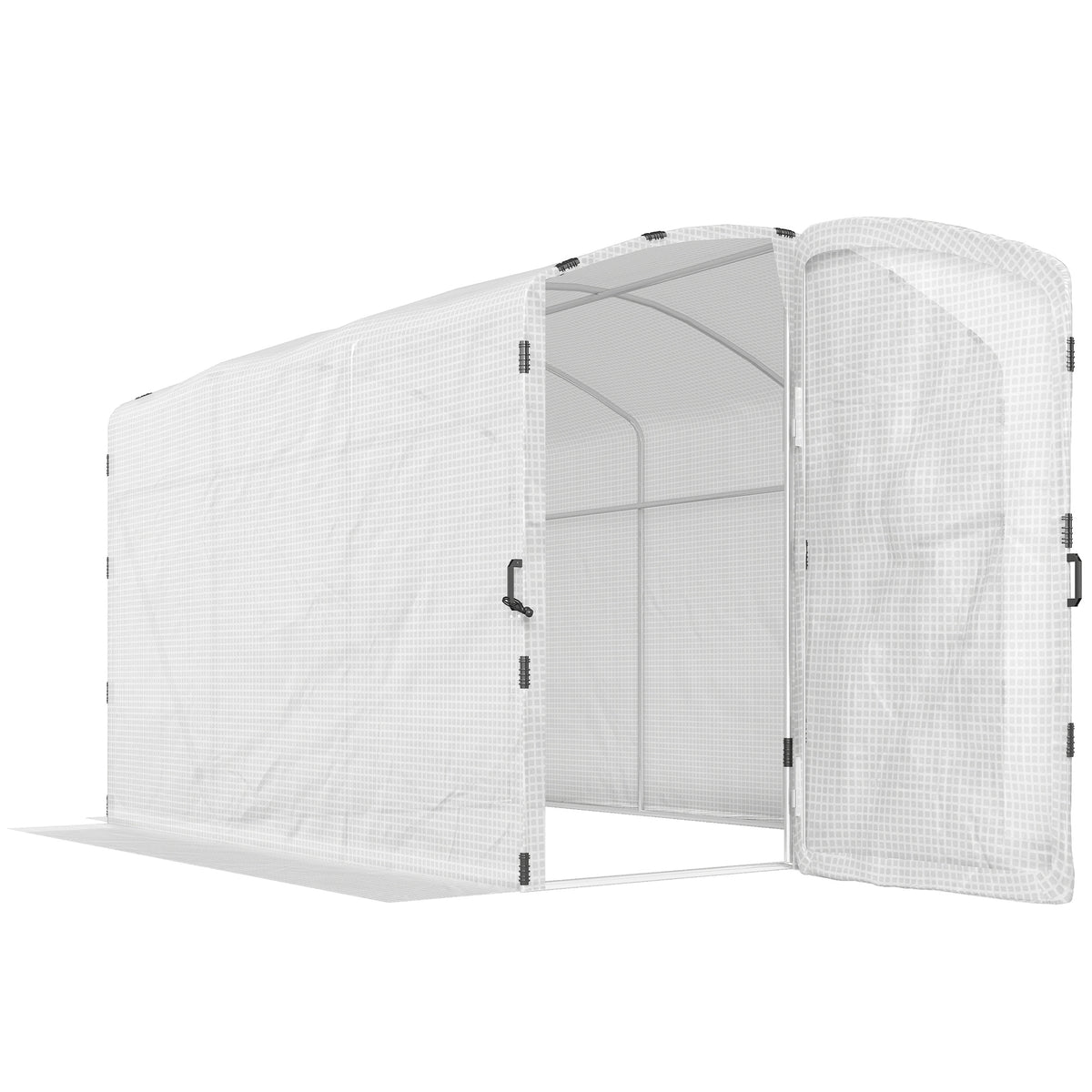 Serre tunnel de jardin 6m², serre de jardin tunnel 300x200x195cm bâche PE 220g/m² bords prolongés 50 cm avec porte blanc-0