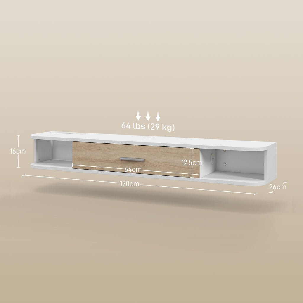 Meuble TV mural banc TV jusqu'à 50 pouces avec compartiments ouverts et armoire à porte rabattable blanc-2