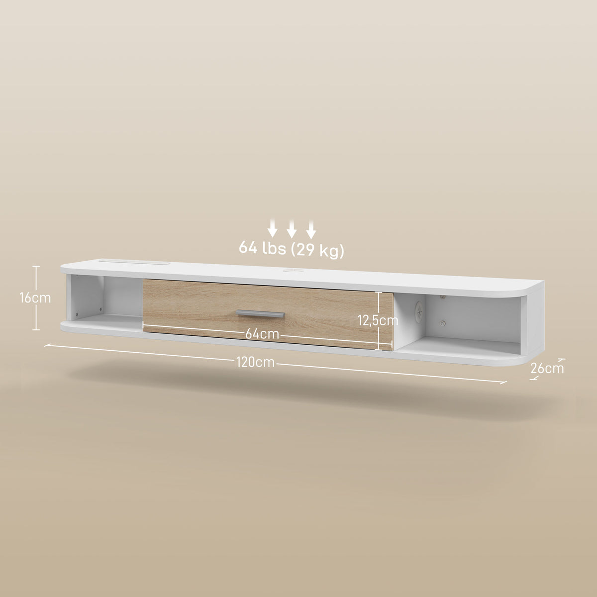 Meuble TV mural banc TV jusqu'à 50 pouces avec compartiments ouverts et armoire à porte rabattable blanc-2