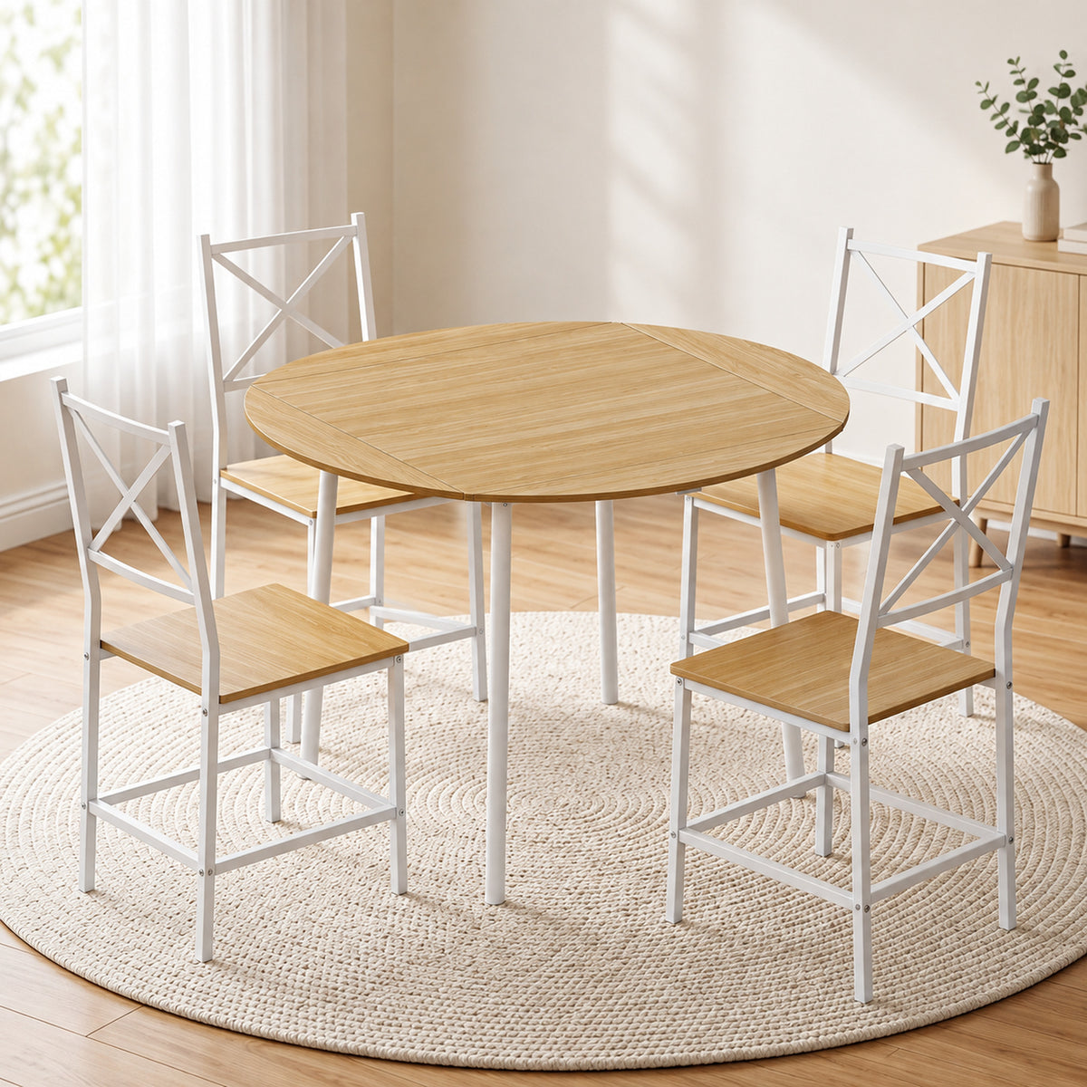 Ensemble Table Salle à Manger avec 4 Chaises pour 4 Personnes, Table de Cuisine Pliante 105 cm Chaises Empilables, Chêne-1