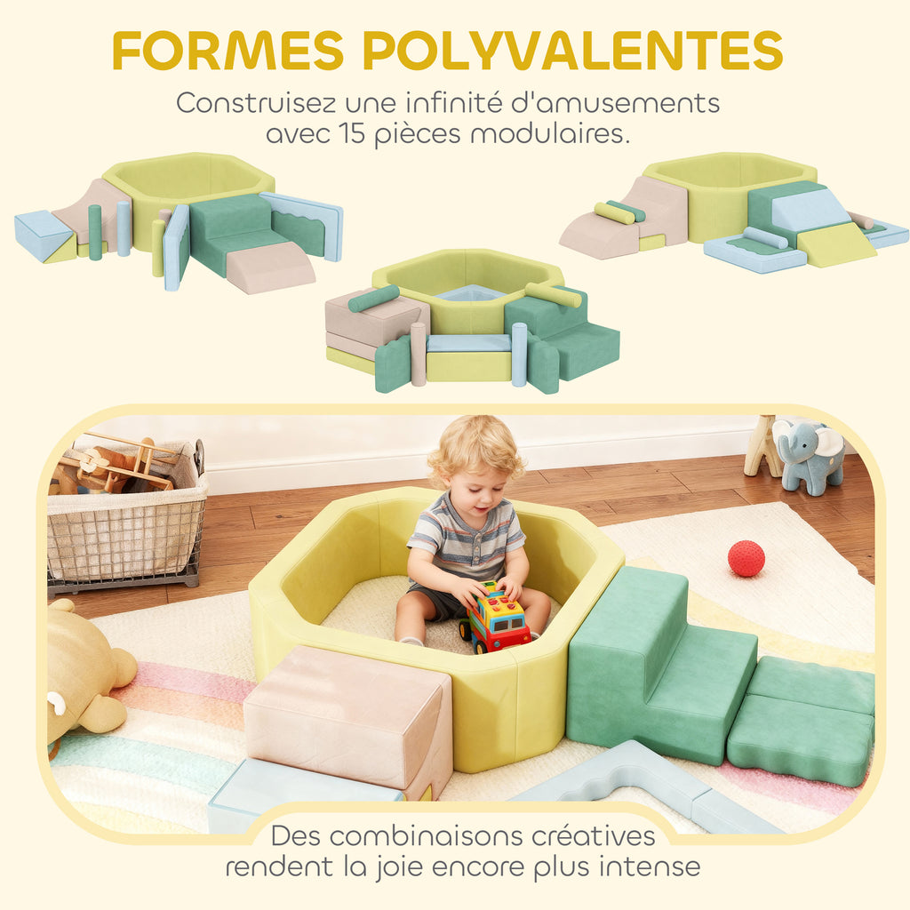 Parcours motricité bébé module motricité bébé avec piscine à balles housse lavable 160 x 137,5 x 30 cm multicolore-3