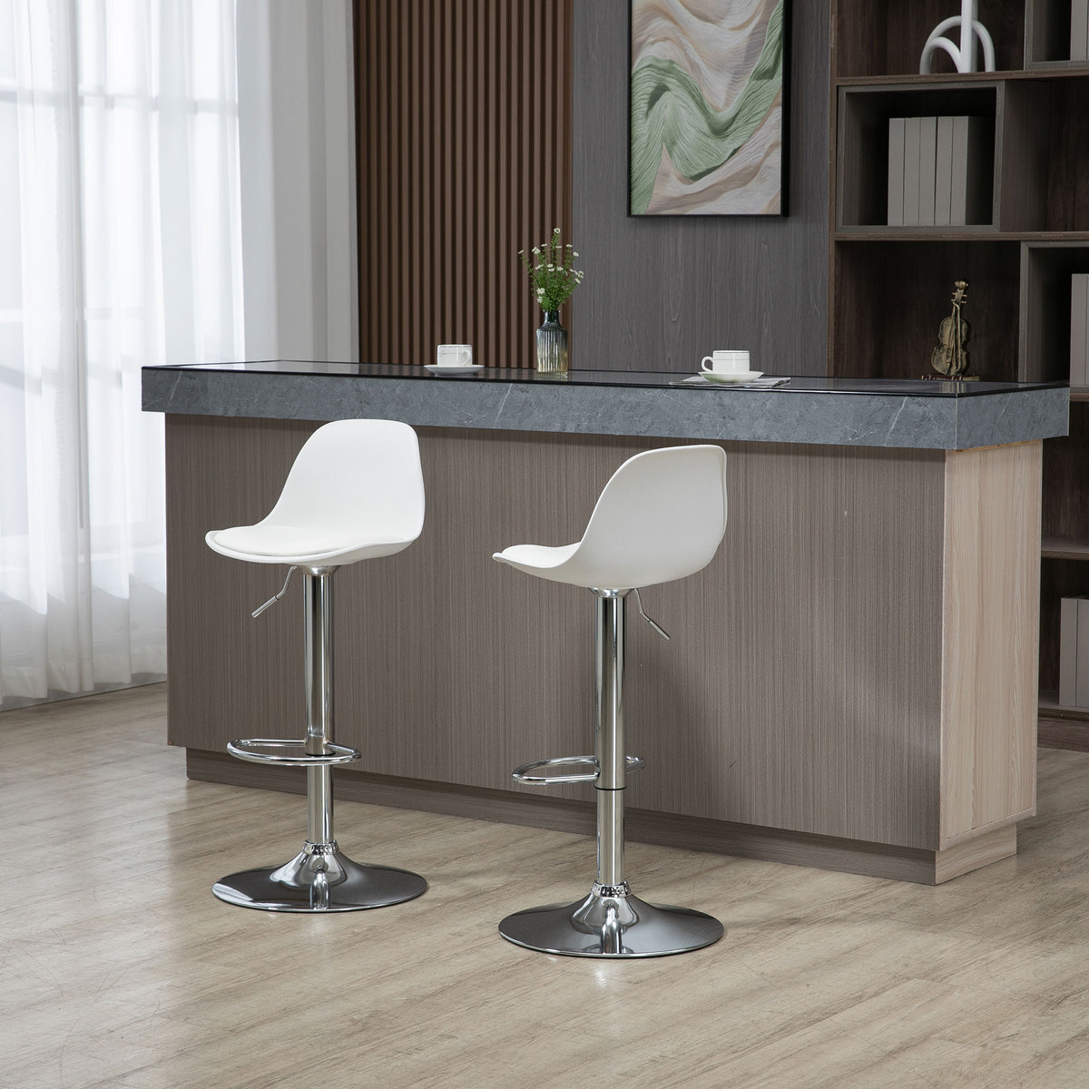 Lot de 2 tabourets de bar chaise haute cuisine avec dossier et repose-pieds, hauteur réglable, 41x42x82-104cm, blanc-1