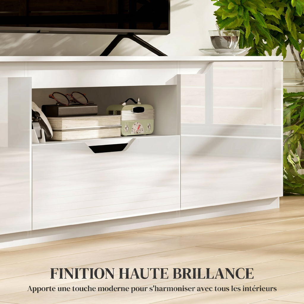 Meuble TV 160 cm, meuble télé pour téléviseur jusqu'à 65 pouces avec 2 portes et tiroir, blanc-4