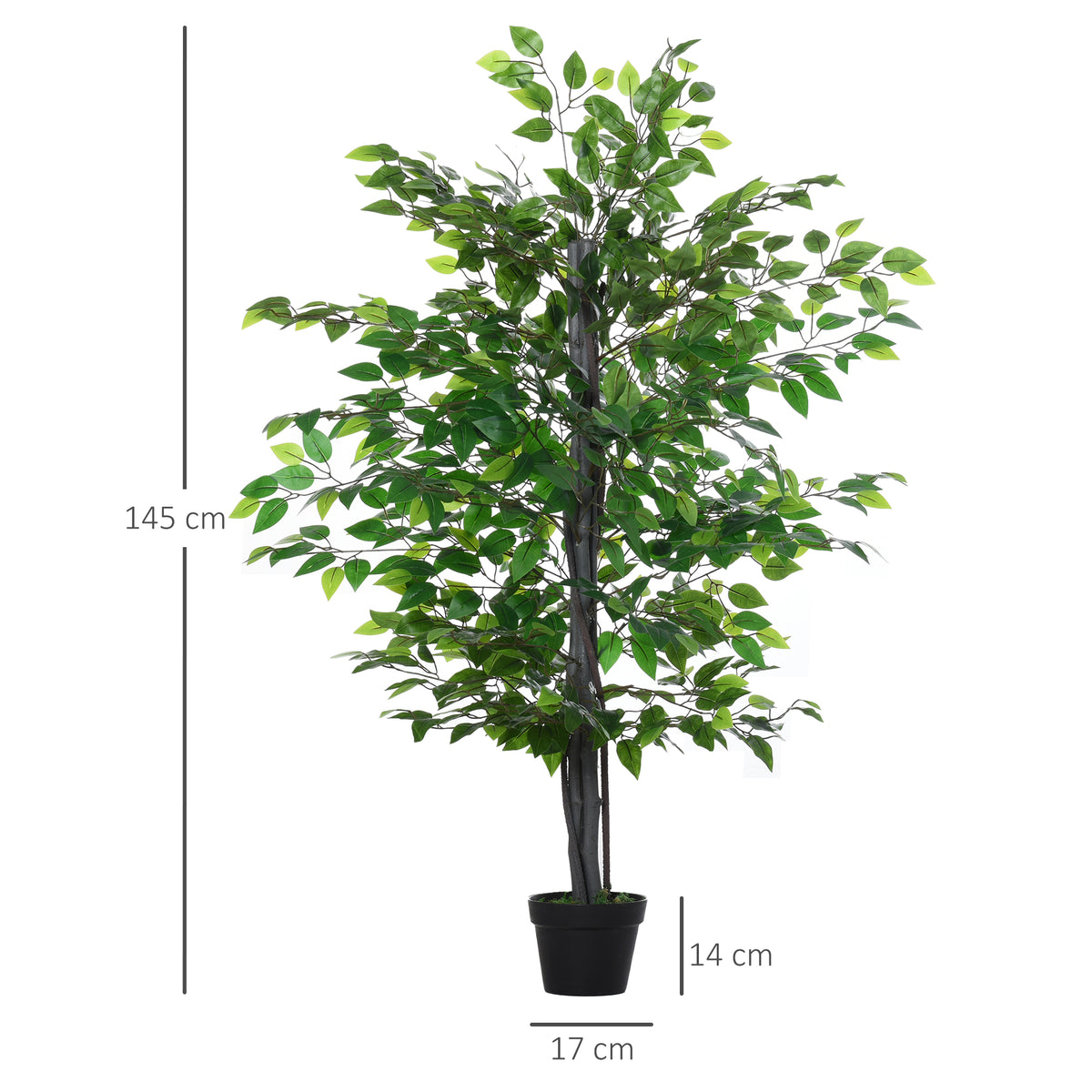 Arbre Artificiel Plante Artificielle ficus H.1,45 m Tronc Branches Liane Lichen Feuilles Grand réalisme Pot Inclus-2