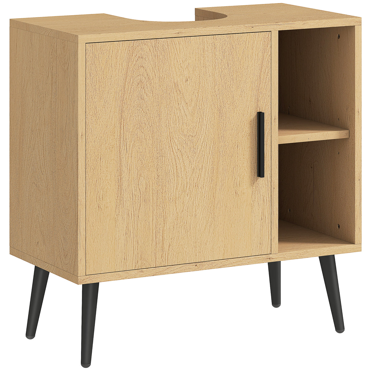 Meuble sous lavabo salle de bain avec porte à fermeture progressive et étagère réglable, 60 x 30 x 59,5 cm, chêne-0