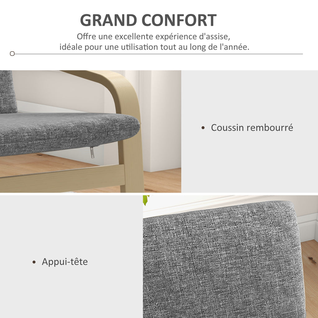 Fauteuil de salon, fauteuil chambre avec accoudoirs incurvés, coussin, tissu aspect lin, 65 x 79 x 98 cm, gris-5