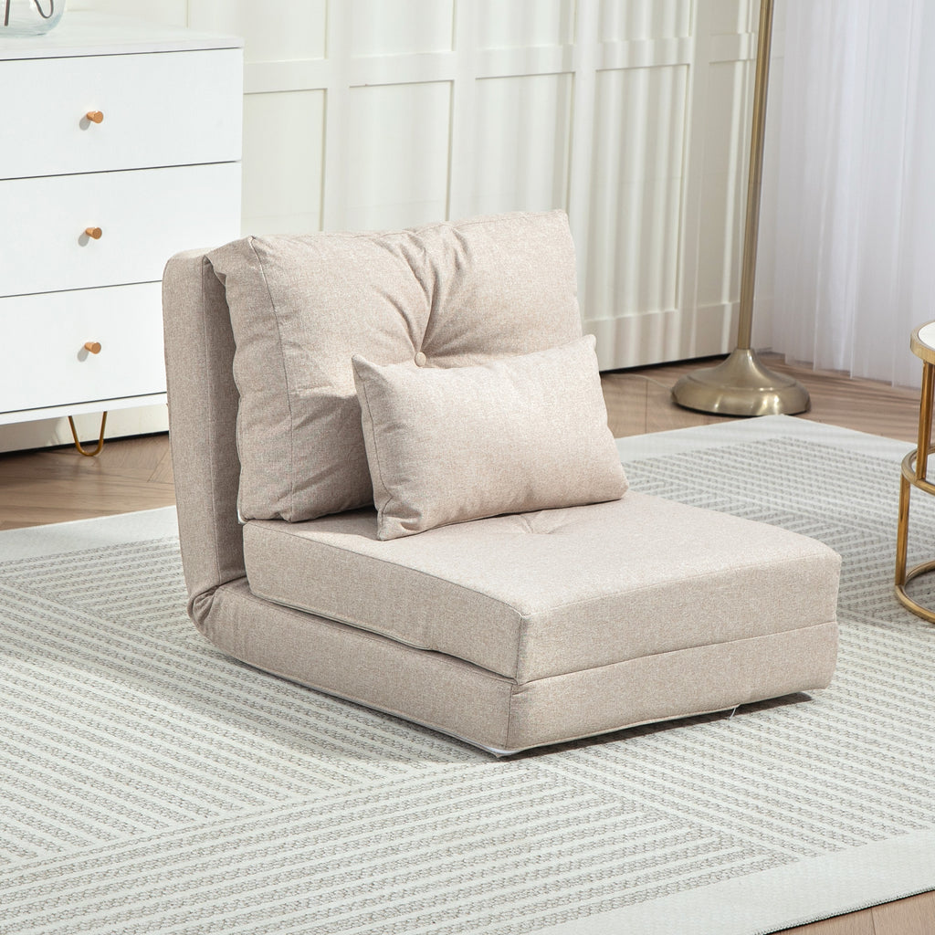 Chauffeuse canapé-lit convertible fauteuil 1 place avec 1 coussin avec dossier réglable, beige-1